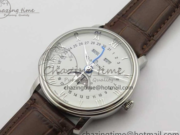0321 Villeret 6654 SS Complicated Function OMF 1:1 Best Edition White Dial on Brown Leather Strap A6654 V Popular 7904
